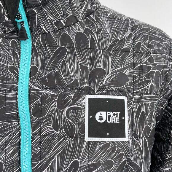 Aqua Black Reversible Light Jacket White Floral Blue Picture Organic Loys Size M - Picture 4 of 16